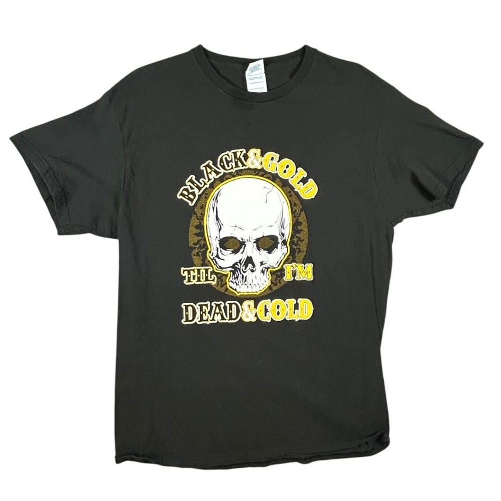 Delta Mens Black Skull Graphic T-Shirt Black‎ & Gold Til I'm Dead Gold L